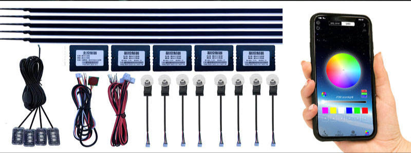 Kit Lumini Ambientale - 6 benzi LED RGB 64 culori pe suport acrilic cu conexiune wireless